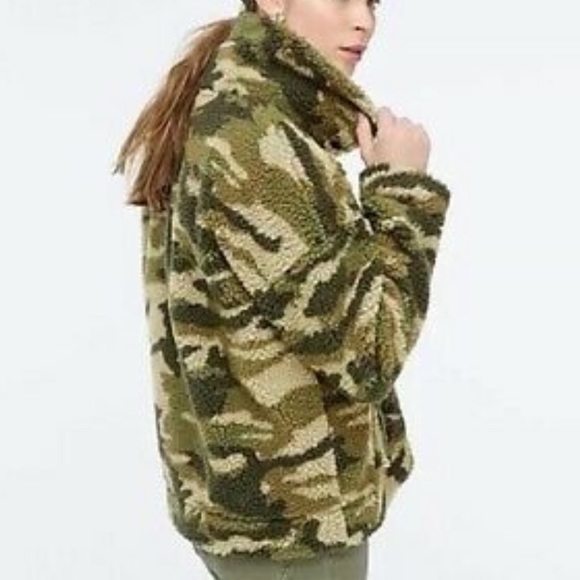 J. Crew Vintage Sherpa Fleece Pullover Jacket Camo Camouflage Olive Army Green - Picture 8 of 16